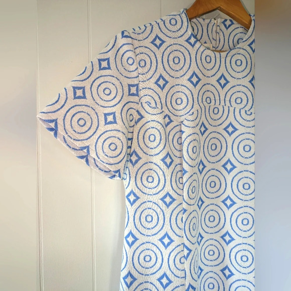 Morro Bay Mod Dress Blue and White size 14.5 Geometric 60's 70's Style‎ - Picture 2 of 6
